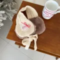 Kinderen winter pluche oorbeschermers schattig gebreid warm met strik en linten - Beige