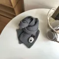 Kids winter gray knitted scarf with cute plush animal patch, warm and soft neck warmer for children. - Dark Gray