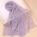 Lavender pleated sequin scarf, soft shimmer gauze long shawl for women autumn winter fashion. - Light Purple