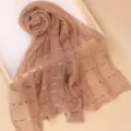 Elegant shimmering sequin long scarf for women, lightweight draped gauze hijab in solid color. - Dark Khaki