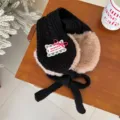 Kinderen winter warme gebreide oorbeschermers met leuke strik en fleece voering voor babys. - Zwart