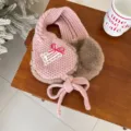 Roze Gebreide Winter Oorwarmers Voor Kinderen Schattige Strik Pluche Warm En Zacht - Roze