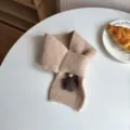 Bufanda cruzada de punto para niños beige bonita cálida pañuelo de cuello invierno - Caqui