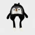 Niedlicher Pinguin Plüschmütze Detail, Herbst Winter warme Kinder Ohrenklappe Kappe weich. - Kinder 50-54cm / Schwarz