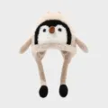 Kinder süße Pinguin Plüsch Ohrenklappe Mütze warm dicker Winter Strickmütze Detail - Kinder 50-54cm / Beige