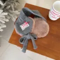 Kids winter warm knitted earmuffs with plush and cute bow design for cozy daily wear. - Gray