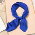 Royal blue silk scarf small square neckerchief versatile hair band accessory for women. - Sapphire Blue
