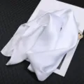 Classic solid white silk square scarf for women, elegant 70cm satin neckerchief hair band. - Pure White