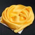 Yellow silk square scarf, elegant rose shape display, premium fashion neckerchief for women. - Bright yellow