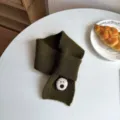 Bufanda de punto verde para niños, lindo conejo de dibujos animados cruzado cuello cálido niños niñas - Verde Militar
