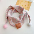 Cotton plaid baby scarf for spring and autumn, cute cat patch and pom-pom decor. - Pink Blue Fox Plaid Triangle Scarf