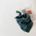Spring autumn baby plaid handkerchief, Korean style neck warmer, double-sided thin detail. - Blue Green Small Plaid