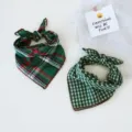 Cute baby plaid bandana scarf for spring autumn, soft double-sided kids neckerchief. - Red Line Green Plaid
