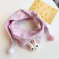 Cute baby cotton plaid scarf with adorable rabbit plush decor, perfect for spring and autumn. - Rose Blue Rabbit Plaid Triangle Scarf