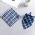 Baby blue white plaid square scarf cotton breathable neckerchief toddler stylish cute bib detail - Double White Line Royal Blue Large Plaid