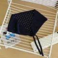 Bufanda triangular de punto calado coreano, pañuelo de lana azul oscuro transpirable mujer. - Azul Marino