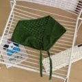 Pañuelo triangular de punto calado verde oscuro, bufanda transpirable con lazo para mujer. - Verde Oscuro