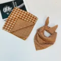Spring autumn baby plaid bandana neck scarf breathable thin cotton kids sun protection bib - Khaki Medium-Small Plaid