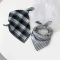 Baby plaid striped bandana scarf, cute double sided cotton neckerchief for kids everyday. - Black White Medium Plaid