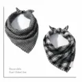 Kids black white plaid cotton bandana scarf double sided spring autumn baby neck warmer - Black White Small Plaid