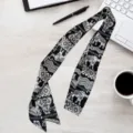Korean style black and white elephant print skinny silk scarf chic decorative twilly ribbon. - Elephant Wave Black White