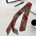 Korean style spring summer long floral scarf versatile hair band neck ribbon for women - Paisley Yellow Brown