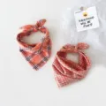 Baby cotton plaid scarf double sided breathable neckerchief toddler sun protection bib - Snow Bud Black Striped Plaid