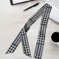 Black and white houndstooth twilly scarf, versatile ribbon for hair, neck, or bag decoration. - Black & White Houndstooth