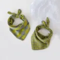 Spring autumn baby plaid handkerchief double sided neck scarf toddler cute fashion bib - Green Gray Medium Plaid