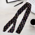 Korean style slim silk ribbon scarf for women, versatile spring summer neckerchief and chic hair band. - Geometric Navy