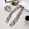 Korean style pink striped thin ribbon scarf and scrunchie set for women versatile spring neck wear. - Striped Pink White Navy