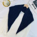 Navy blue polka dot pleated square scarf elegant retro neckerchief women autumn winter warm - Navy Blue