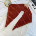 Korean style pleated polka dot scarf winter warm retro versatile square neckerchief for women - Caramel color