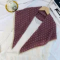 Korean style pleated polka dot square scarf, vintage warm autumn winter neckerchief collar. - Taro Purple