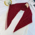 Korean style red pleated polka dot square scarf retro elegant neckerchief for women autumn winter - Wine Red