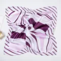 Detailed view of the 60cm professional purple and white striped patterned silk neck scarf. - Purple White Striped