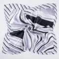 Elegant 60cm geometric striped silk scarf, perfect professional neckerchief accessory for women. - Black White Striped