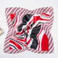 Detail shot of 60cm women silk scarf, classic red black white striped professional neckwear. - Red Black Striped