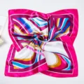 Women 60cm silk scarf professional neckerchief elegant striped square fashion headscarf - Burgundy Rose Striped