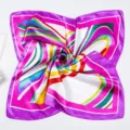 Elegant geometric print square silk scarf for women, colorful striped design for daily wear. - Purple Red Striped