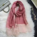 Women's Long Gradient Silk Scarf Thin Shawl Fashion Spring Autumn Elegant Neck Scarf - Gold-Trimmed Dark Pink