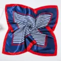 Classic professional blue and red striped silk scarf, elegant square neckerchief accessory. - Red Edge Striped