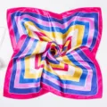 Silk square scarf with vibrant geometric striped design, premium glossy texture for women. - Rose Navy Striped