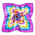 Vibrant geometric square silk scarf with colorful swirl pattern, smooth satin texture for women. - Dark Purple Rose Striped