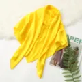 Spring solid color 90cm square scarf, vibrant yellow satin headscarf for women, variant style. - Option 7 Yellow