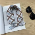 Panuelo cuadrado de algodon mujer primavera otono cuadros marron bufanda fina 58cm chic - Pañuelo Cuadrado de Algodón 58*58Y / Cuadrícula Lineal Azul Pequeño Marrón Grande