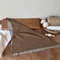 Children brown polka dot triangular scarf with striped border, soft daily neck warmer. - Black Label Style / Coffee