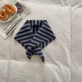 Kids knit striped triangular scarf autumn winter warm baby neck warmer cozy fashion - Royal Blue & Coffee Striped
