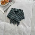 Kids winter warm knit triangular scarf cozy baby neck warmer stylish retro blue striped - Dark Green & Black Striped