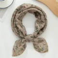 Vintage Blumenmuster Baumwolle Leinen quadratischer Schal elegante Halstuch Damen stil - Kaki Rot Blumenstrauß